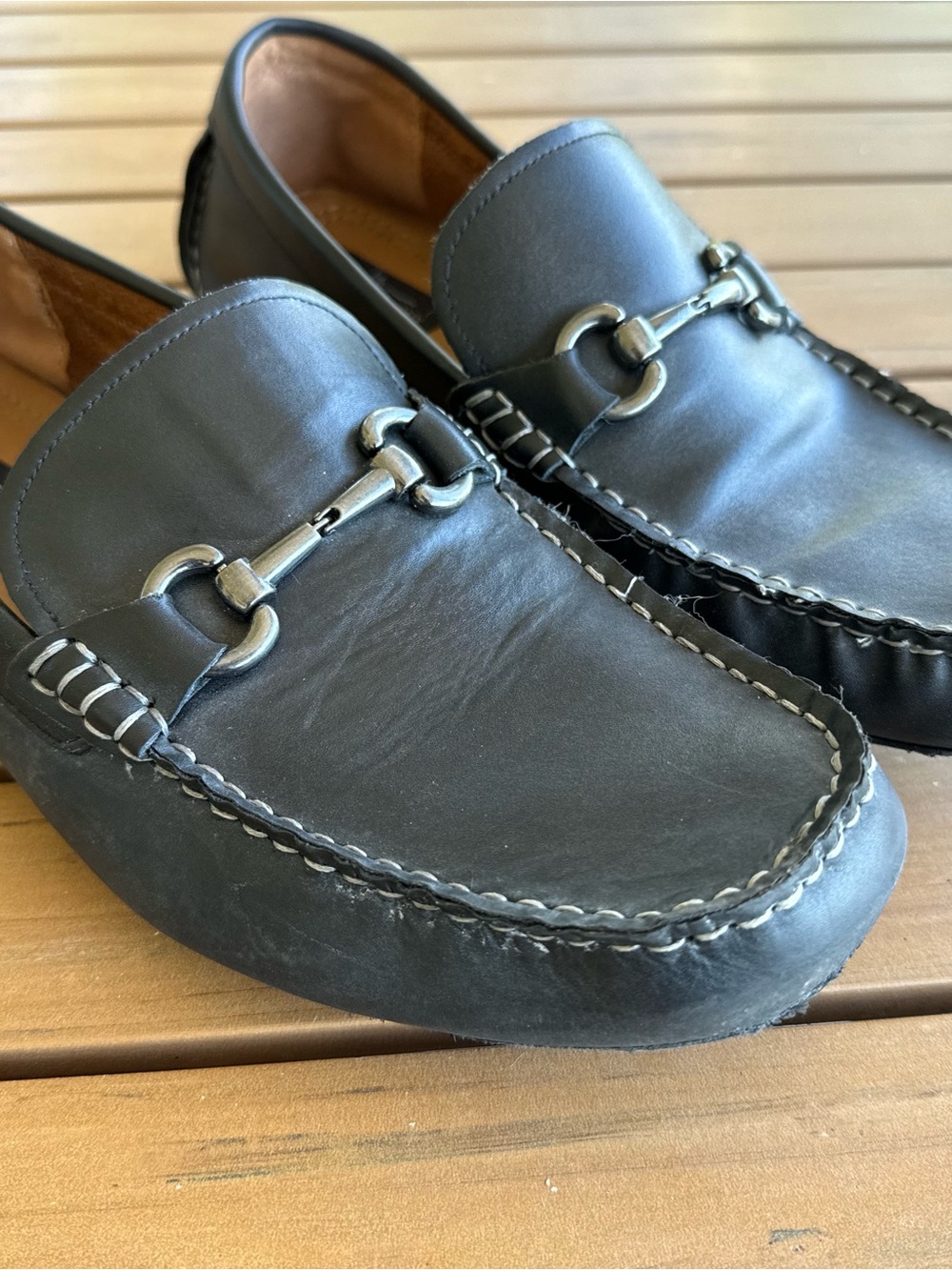 Marc Anthony Black Leather Bit Loafers with Silver Hardware 12